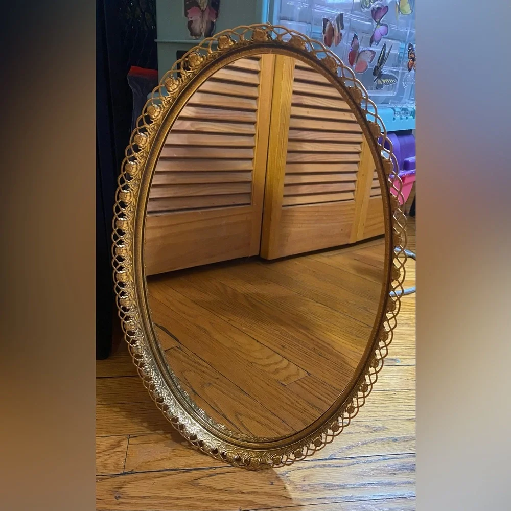 Vintage, gold mirror tray
